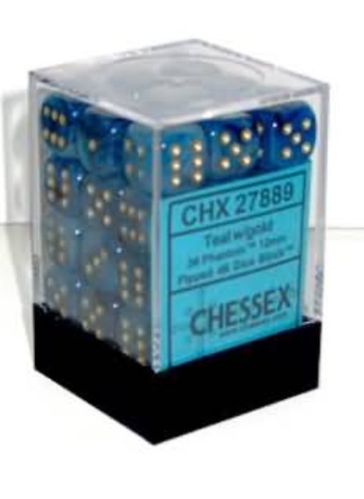 Phantom 36 * D6 Teal / Gold 12mm Chessex Dice (CHX27889)