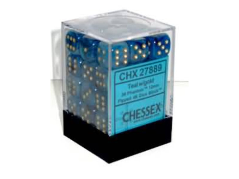 Chessex Phantom 36 * D6 Teal / Gold 12mm Chessex Dice (CHX27889)