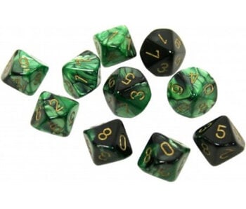 Gemini 10 * D10 Black-Green / Gold Chessex Dice (CHX26239)