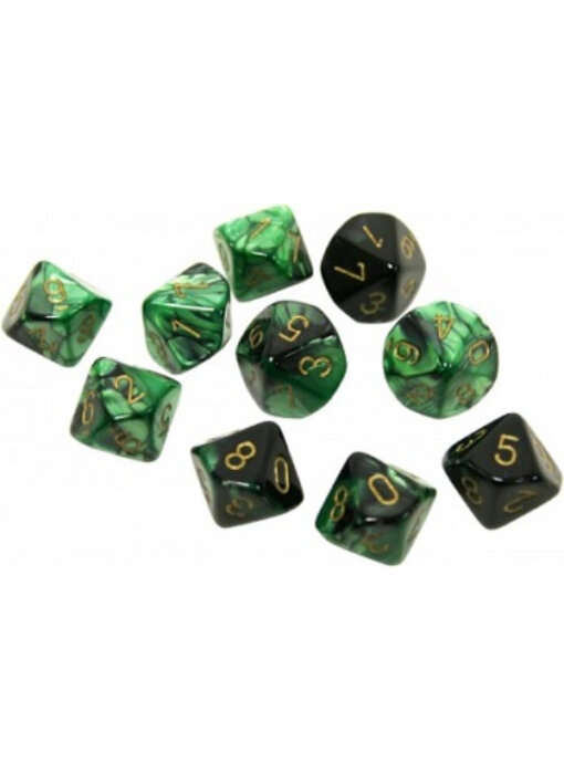 Gemini 10 * D10 Black-Green / Gold Chessex Dice (CHX26239)