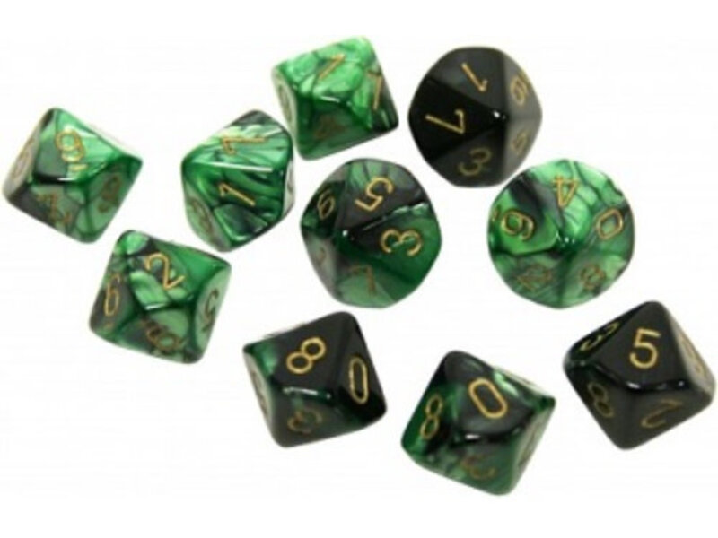 Chessex Gemini 10 * D10 Black-Green / Gold Chessex Dice (CHX26239)