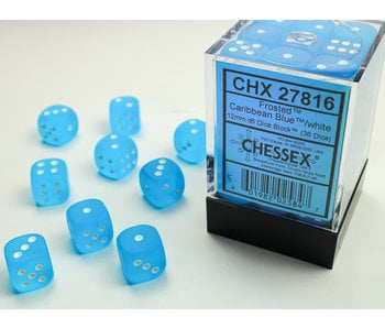 Frosted 36 * D6 Caribbean Blue / White 12mm Chessex Dice (CHX27816)