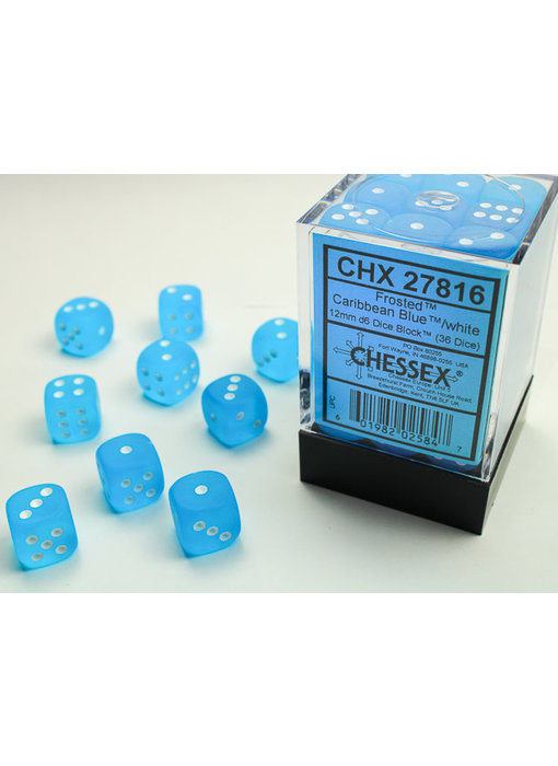 Frosted 36 * D6 Caribbean Blue / White 12mm Chessex Dice (CHX27816)