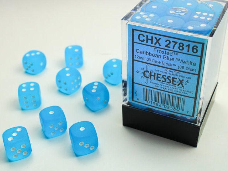 Chessex Frosted 36 * D6 Caribbean Blue / White 12mm Chessex Dice (CHX27816)