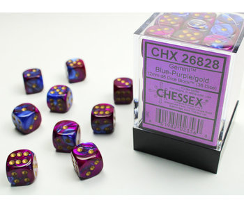 Gemini 36 * D6 Blue-Purple / Gold 12mm Chessex Dice (CHX26828)