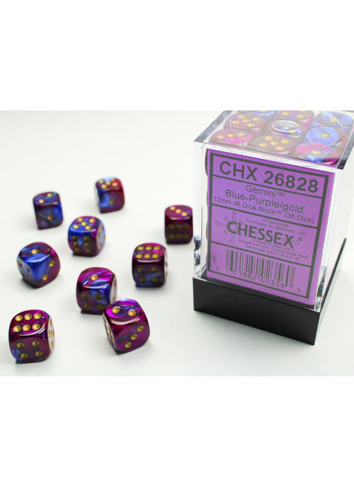 Gemini 36 * D6 Blue-Purple / Gold 12mm Chessex Dice (CHX26828)