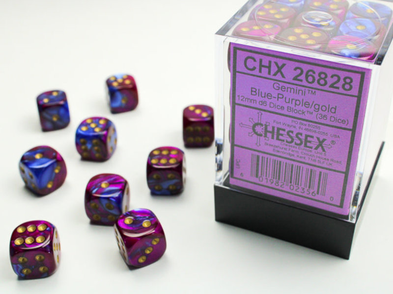 Chessex Gemini 36 * D6 Blue-Purple / Gold 12mm Chessex Dice (CHX26828)