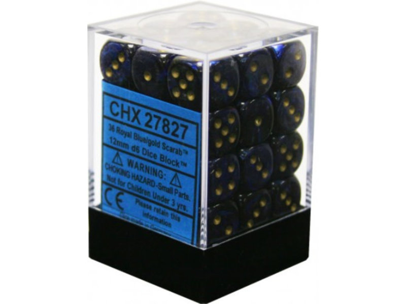 Chessex Scarab 36 * D6 Royal Blue / Gold 12mm Chessex Dice (CHX27827)