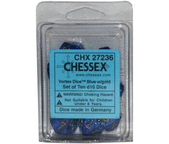 Vortex 10 * D10 Blue / Gold Chessex Dice (CHX27236)