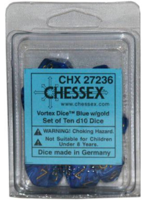 Vortex 10 * D10 Blue / Gold Chessex Dice (CHX27236)