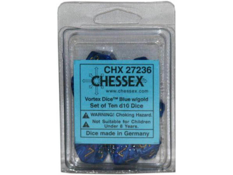 Chessex Vortex 10 * D10 Blue / Gold Chessex Dice (CHX27236)