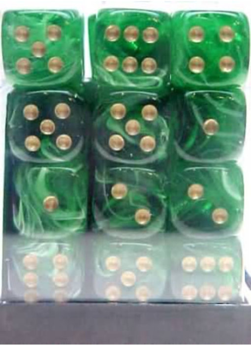 Vortex 36 * D6 Green / Gold 12mm Chessex Dice (CHX27835)