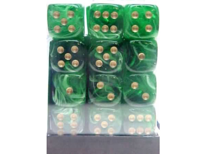 Chessex Vortex 36 * D6 Green / Gold 12mm Chessex Dice (CHX27835)