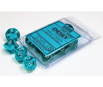 Translucent 10 * D10 Teal / White - New Version Chessex Dice (CHX23285)