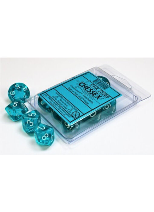 Translucent 10 * D10 Teal / White - New Version Chessex Dice (CHX23285)