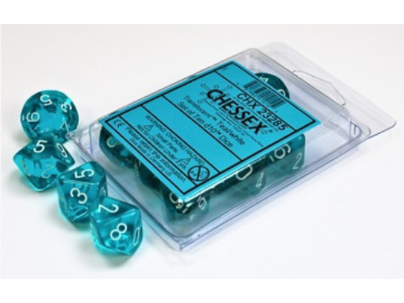 Chessex Translucent 10 * D10 Teal / White - New Version Chessex Dice (CHX23285)