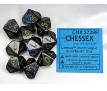 Lustrous 10 * D10 Shadow / Gold Chessex Dice (CHX27299)