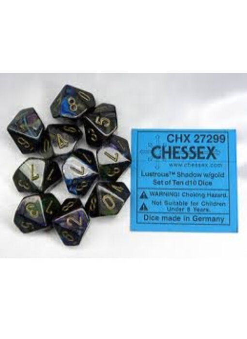 Lustrous 10 * D10 Shadow / Gold Chessex Dice (CHX27299)