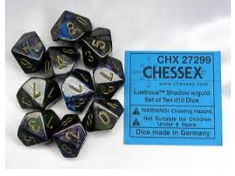 Chessex Lustrous 10 * D10 Shadow / Gold Chessex Dice (CHX27299)