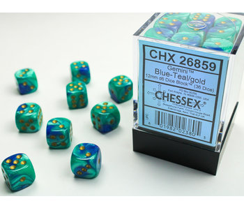 Gemini 36 * D6 Blue-Teal / Gold 12mm Chessex Dice (CHX26859)