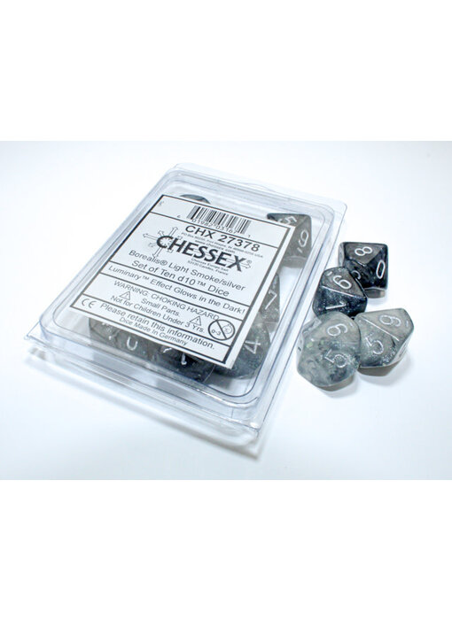 Borealis 10 * D10 Light Smoke / Silver Luminary Chessex Dice (CHX27378)