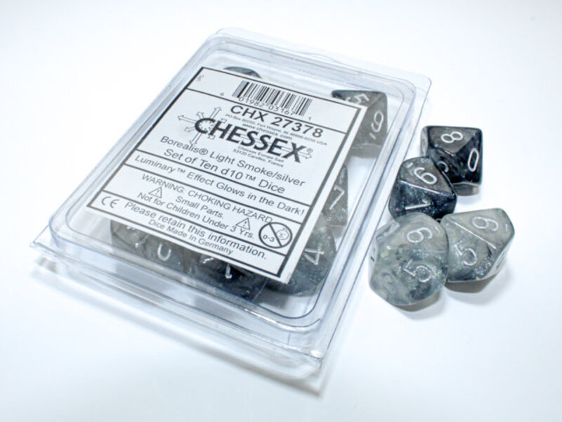 Chessex Borealis 10 * D10 Light Smoke / Silver Luminary Chessex Dice (CHX27378)