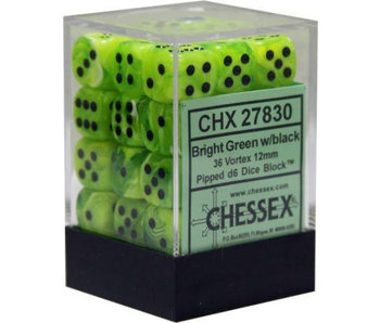 Vortex 36 * D6 Bright Green / Black 12mm Chessex Dice (CHX27830)