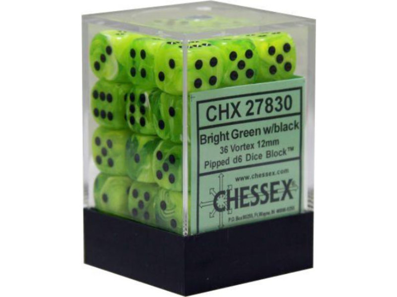 Chessex Vortex 36 * D6 Bright Green / Black 12mm Chessex Dice (CHX27830)