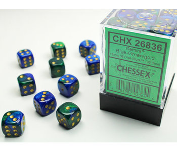 Gemini 36 * D6 Blue-Green / Gold 12mm Chessex Dice (CHX26836)