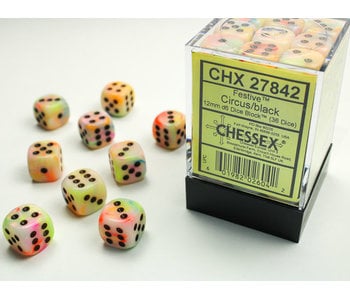 Festive 36 * D6 Circus / Black 12mm Chessex Dice (CHX27842)