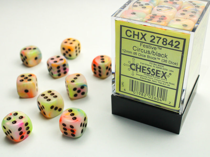 Chessex Festive 36 * D6 Circus / Black 12mm Chessex Dice (CHX27842)