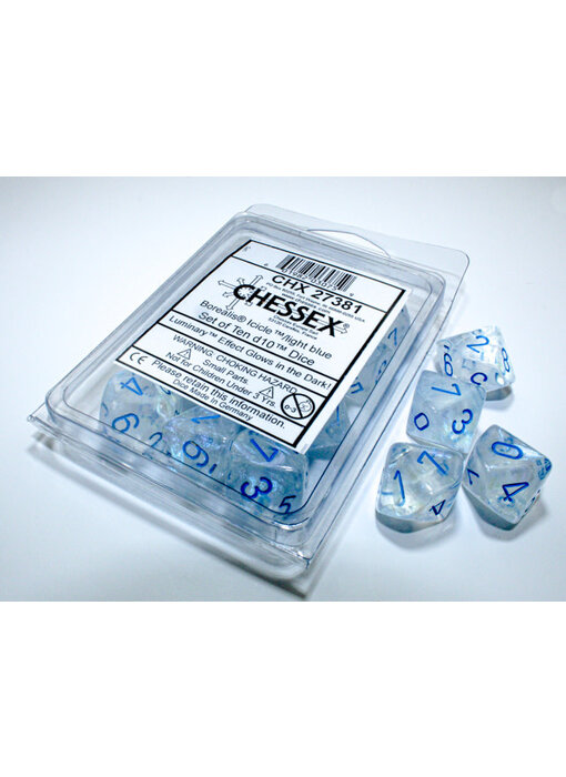 Borealis 10 * D10 Icicle / Light Blue Luminary Chessex Dice (CHX27381)