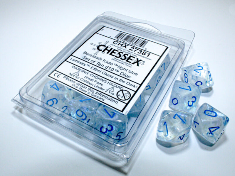 Chessex Borealis 10 * D10 Icicle / Light Blue Luminary Chessex Dice (CHX27381)