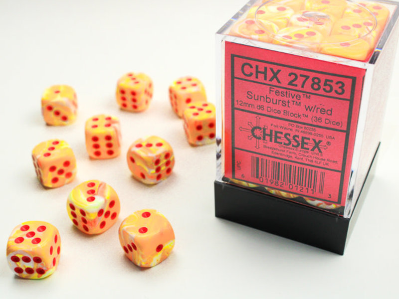 Chessex Festive 36 * D6 Sunburst / Red 12mm  Chessex Dice (CHX27853)