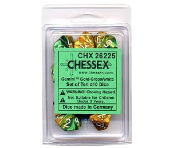 Gemini 10 * D10 Gold-Green / White Chessex Dice (CHX26225)