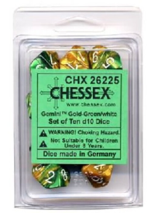 Gemini 10 * D10 Gold-Green / White Chessex Dice (CHX26225)