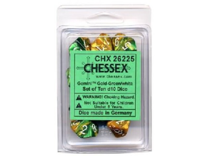 Chessex Gemini 10 * D10 Gold-Green / White Chessex Dice (CHX26225)