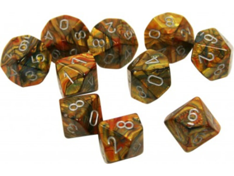 Chessex Lustrous 10 * D10 Gold / Silver Chessex Dice (CHX27293)