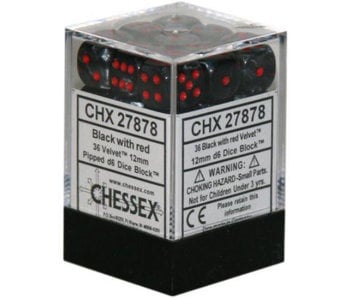 Velvet 36 * D6 Black / Red 12mm Chessex Dice (CHX27878)