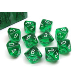 Chessex Translucent 10 * D10 Green / White - New Version Chessex Dice (CHX23275)