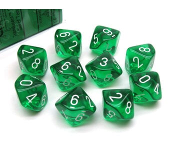 Translucent 10 * D10 Green / White - New Version Chessex Dice (CHX23275)