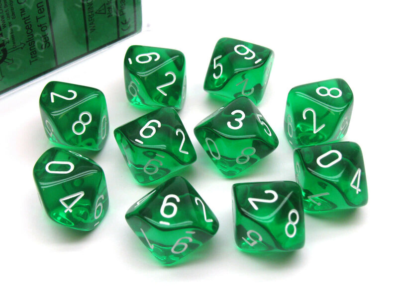 Chessex Translucent 10 * D10 Green / White - New Version Chessex Dice (CHX23275)