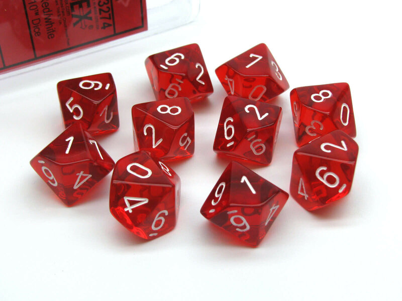 Chessex Translucent 10 * D10 Red / White - New Version Chessex Dice (CHX23274)