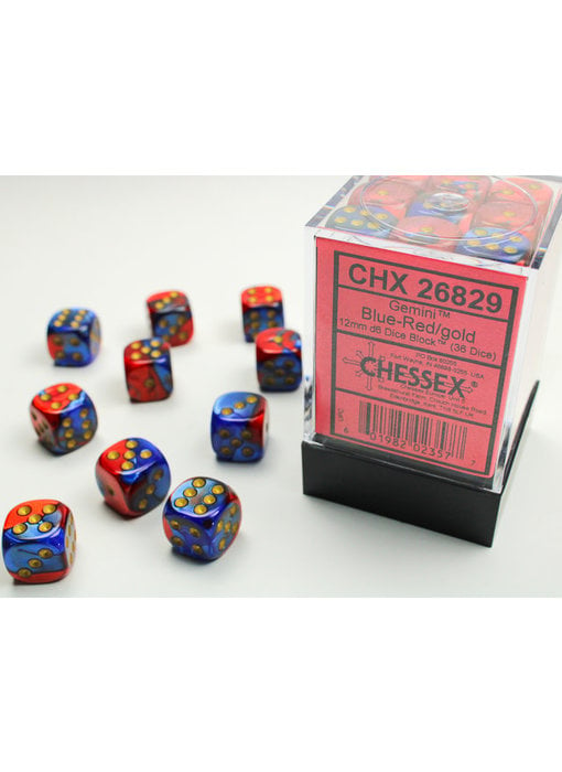 Gemini 36 * D6 Blue-Red / Gold 12mm Chessex Dice (CHX26829)