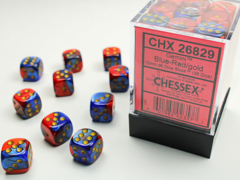 Chessex Gemini 36 * D6 Blue-Red / Gold 12mm Chessex Dice (CHX26829)