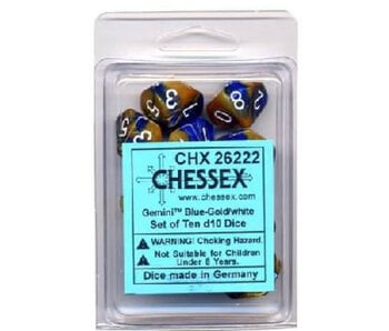 Gemini 10 * D10 Blue-Gold / White Chessex Dice (CHX26222)