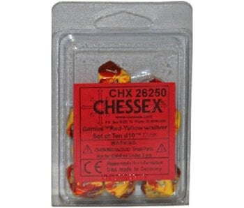 Gemini 10 * D10 Red-Yellow / Silver Chessex Dice (CHX26250)