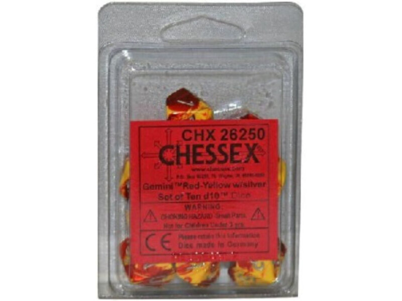 Chessex Gemini 10 * D10 Red-Yellow / Silver Chessex Dice (CHX26250)