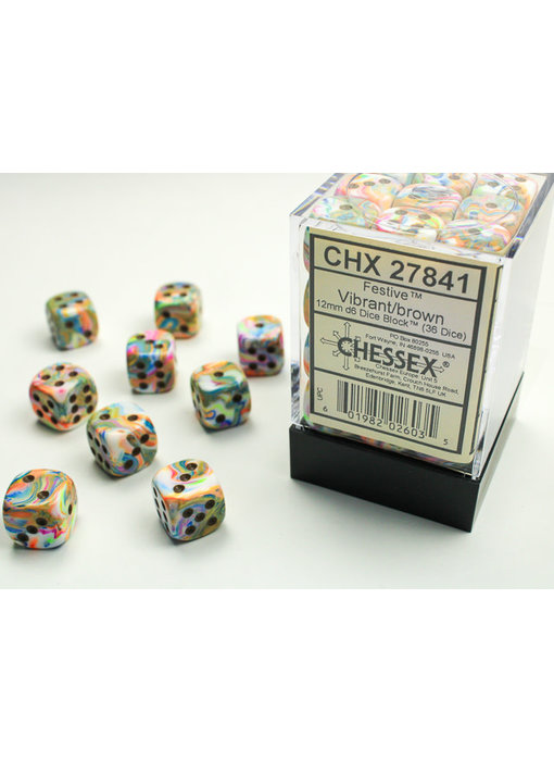 Festive 36 * D6 Vibrant / Brown 12mm Chessex Dice (CHX27841)