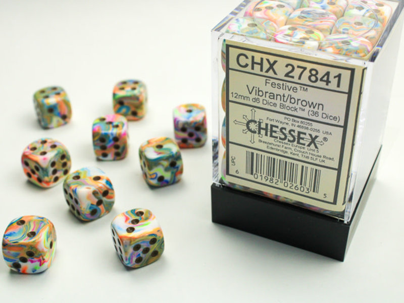 Chessex Festive 36 * D6 Vibrant / Brown 12mm Chessex Dice (CHX27841)